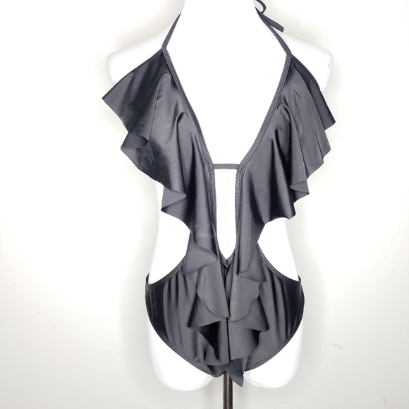 NWOT 1 Piece Ruffle Cutout Swim Suit - Picture 4 of 5